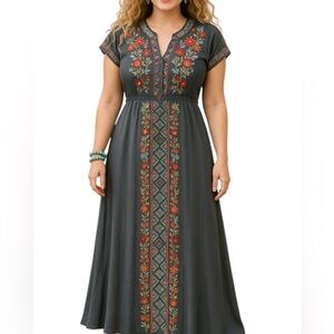 Johnny Was Biya heavily embroidered Challis dress NWT